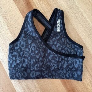 Gymshark Black and Gray Leopard Patterned Sports Bra